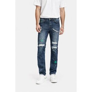 Purple Brand Jeans Men 36 Distressed Paint Splatter Slim Fit Designer Denim NWT